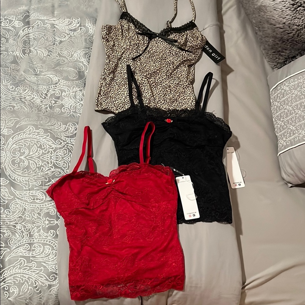 Madden Girl Lace Camisole Set - Red, Black, Leopard